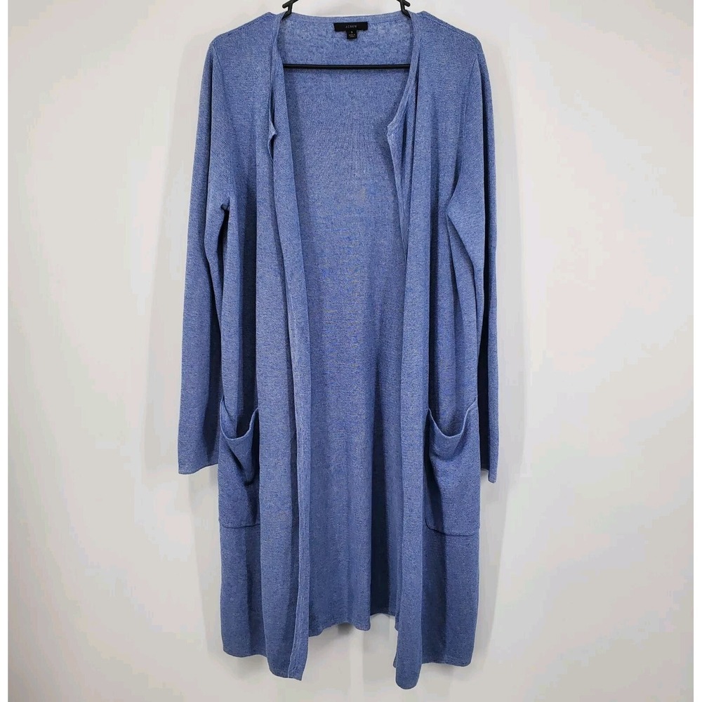 J. Crew Juliette Collarless Cardigan Sweater Small Blue Linen Blend AM561 A2